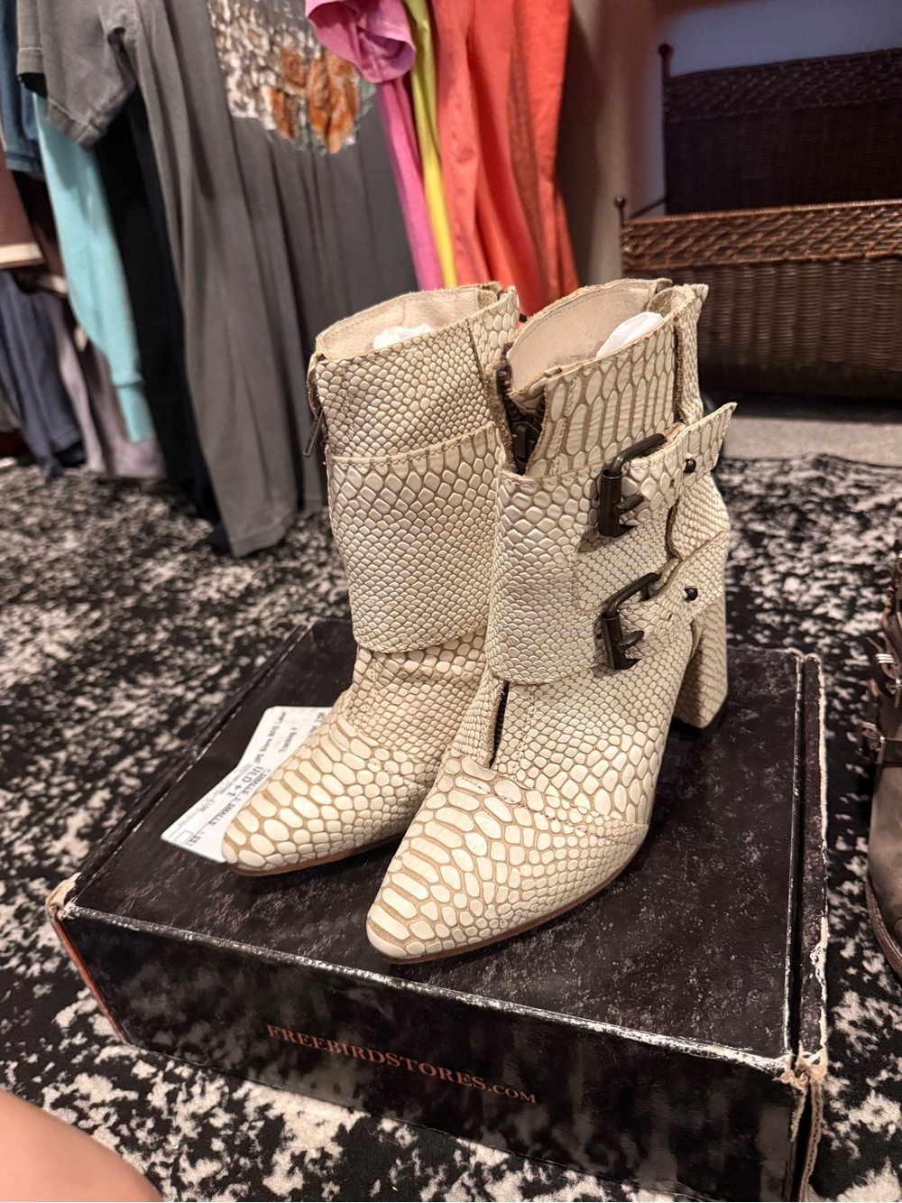 Freebird by Steven Ivory Snake-Embossed Buckle Ankle Booties - Picture 3 of 4